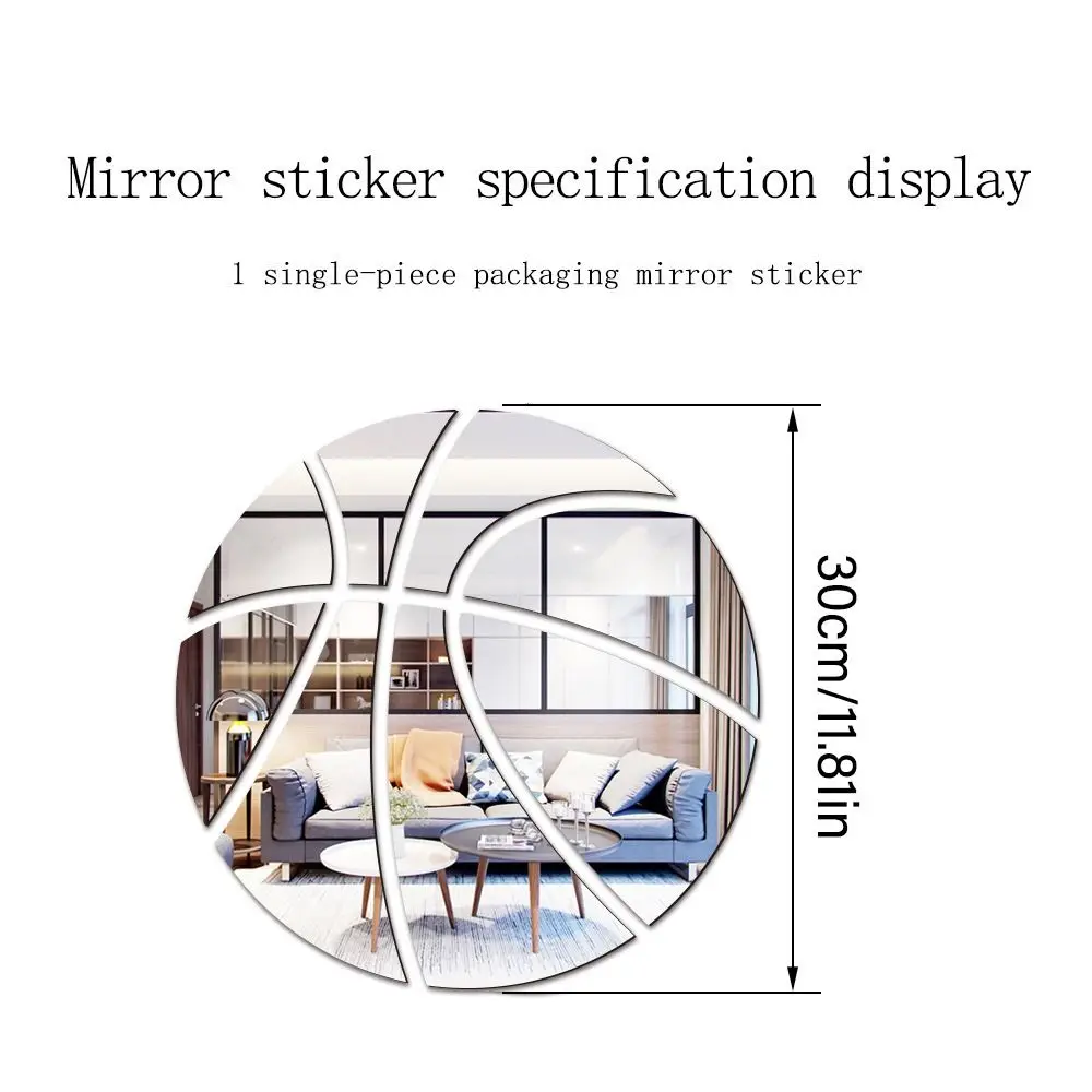 Silver Black Self-adhesive Home Decoration Mirror Wall Sticker Wall Art Waterproof Decal 3D Basketball Football Rugby