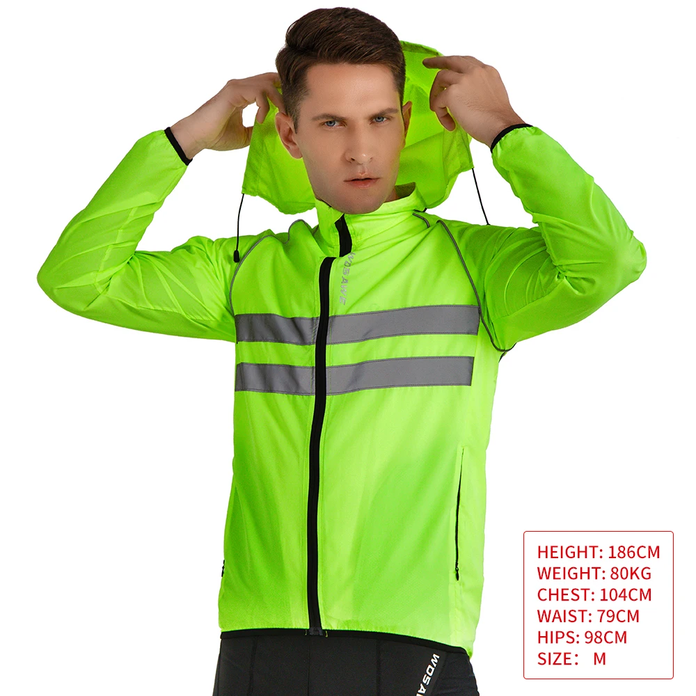 WOSAWE Thin Hooded Caps Reflective Running Jackets Windproof Water Rain Repellent Cycling Windbreaker Coat Bike Sports Jackets 4