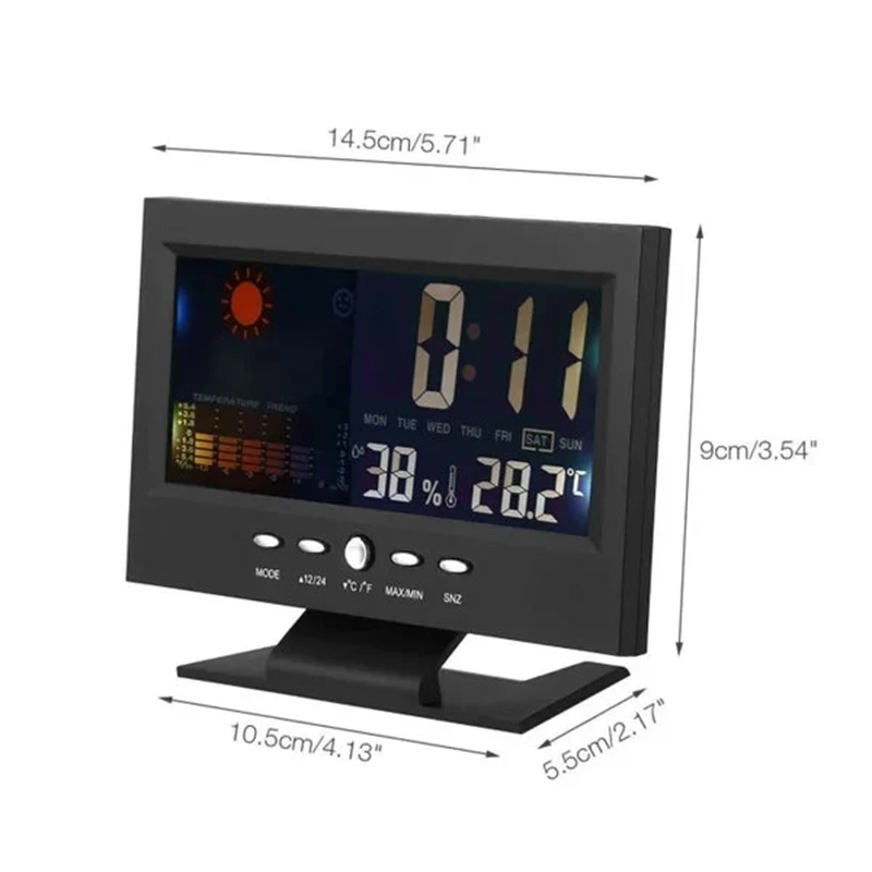 디지털 LED 기상 관측소 온도 및 습도 모니터 예보 표시 및 테이블 알람 시계 대형 화면 기상 시계