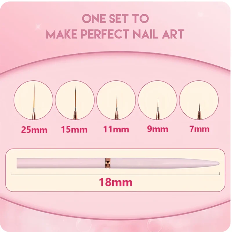 Nail Art Liner Brushes Set Elongated Lines Striping Drawing UV Gel Painting Nail Design Pen 5 Pcs nail art brushes,nail brushes,nail art tools,gel nail tools