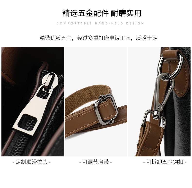 Damen-Handtasche, PU-Leder, Einkaufstasche, Umhängetasche, modische Tasche, stilvoller Griff oben, Schwarz, Braun, Farbe, vielseitige Tagestasche – Detail 4
