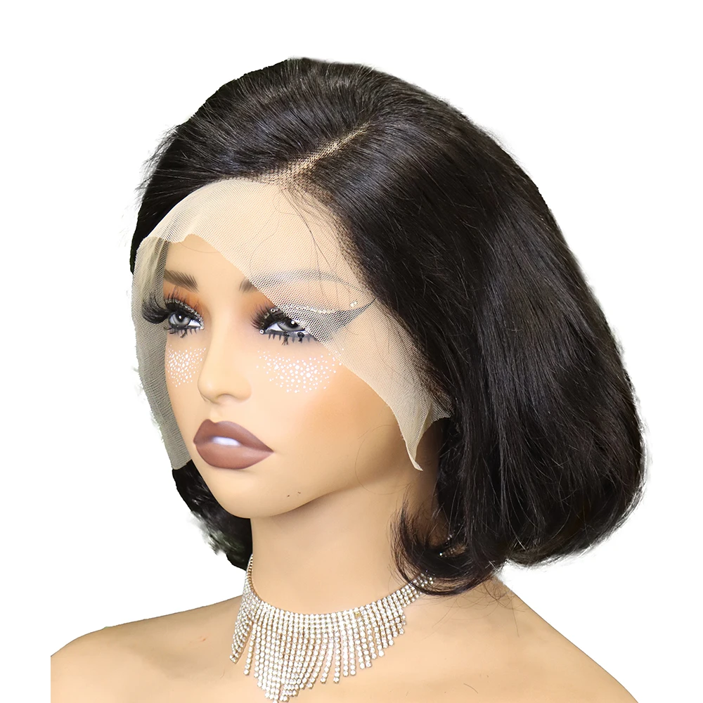 300% Density 13x4 Transparent Lace Front Human Hair Wigs Double Drawn Pixie Short Bob Straight Human Hair Wigs For Black Women