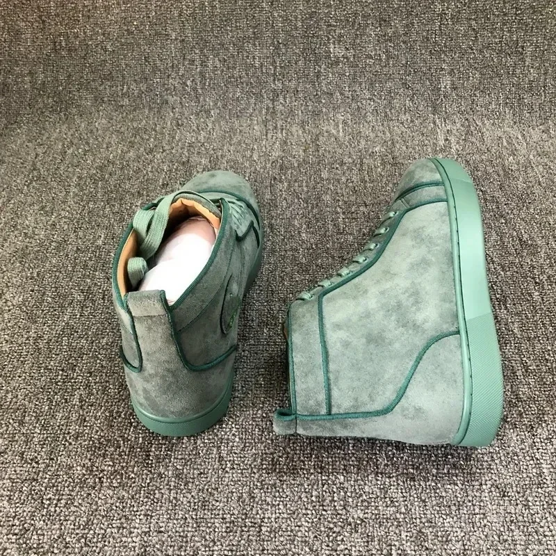 Luxury High Top Red Bottom For Men Trainers Driving Spiked Green Suede Genuine Leather Wedding Rivets Flats Sneakers Shoes