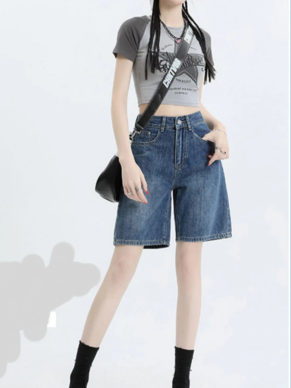 

Fashionable Women's Jeans 2023 Summer High-Waisted Slimming All Stylish A-Line Ladies Wide Leg Quarter Pants