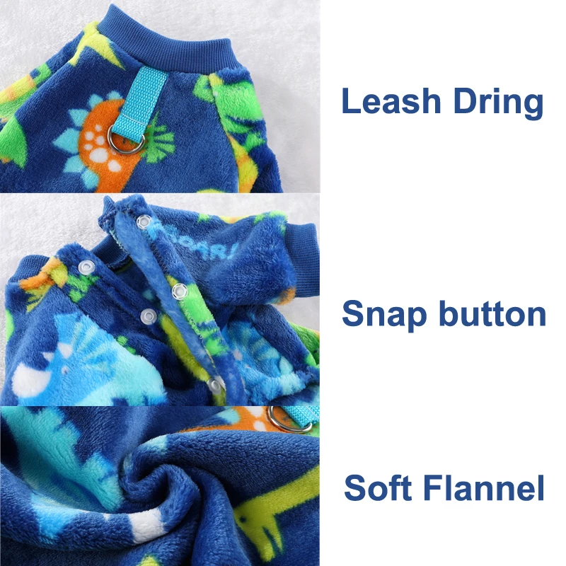 Pet Clothes Dog Pajamas Flannel Cartoon Animals Print Winter For Small Medium Large Dogs
