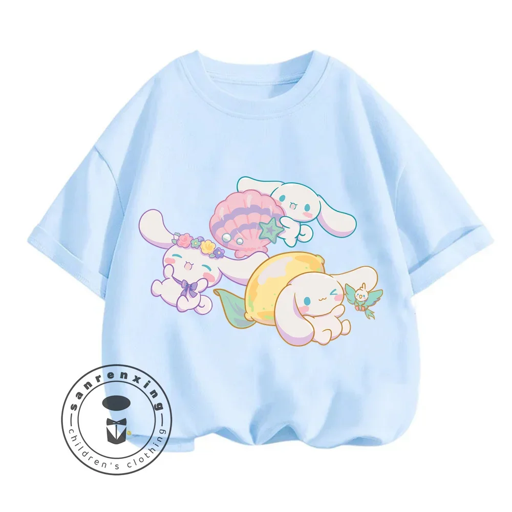 Cute Cinnamoroll Character Printed T-Shirts in Hip-Hop Street Style O-Neck Kawaii Tops for Fashionable Boys Girls This Summer 6