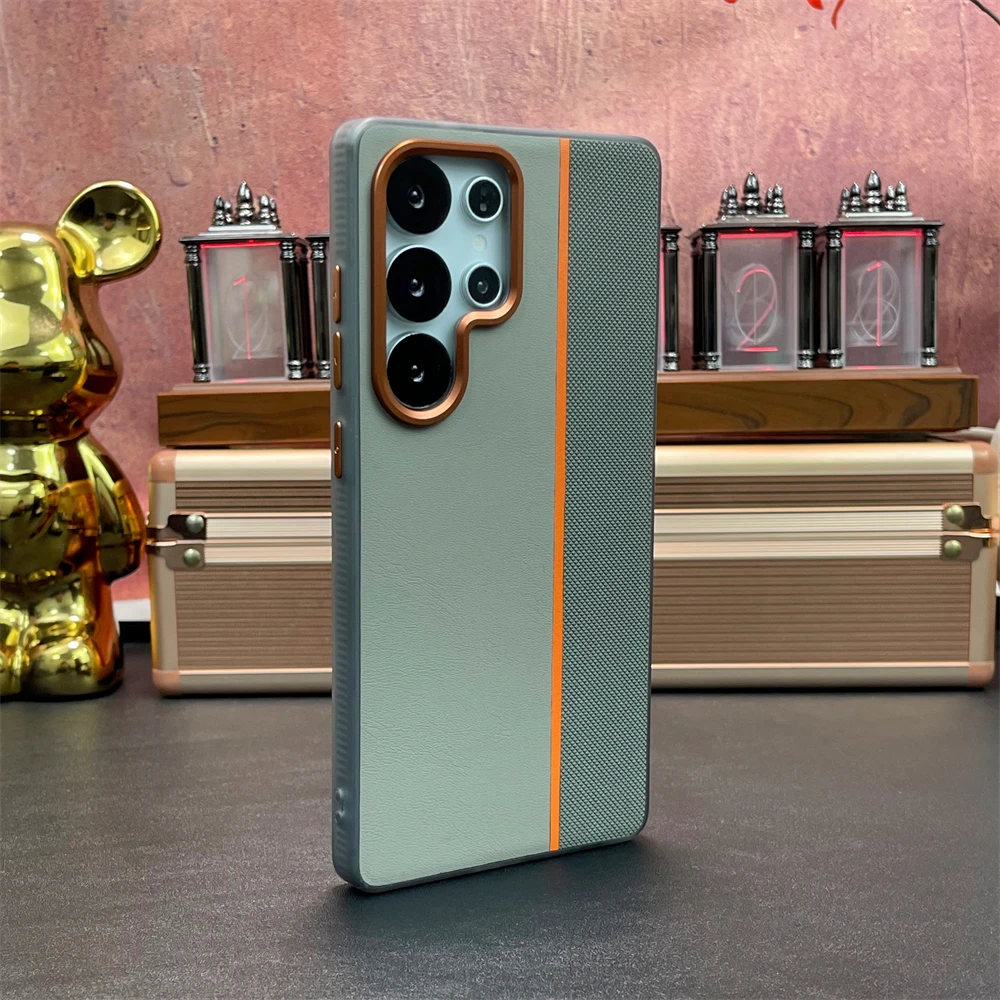 Luxury Leather Magnetic Case with Wireless Charging and Shockproof Alloy Lens Protection