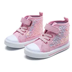 Children's High-top Canvas Shoes Girl's Sequin Princess Casual Board Baby Cloth Shoes