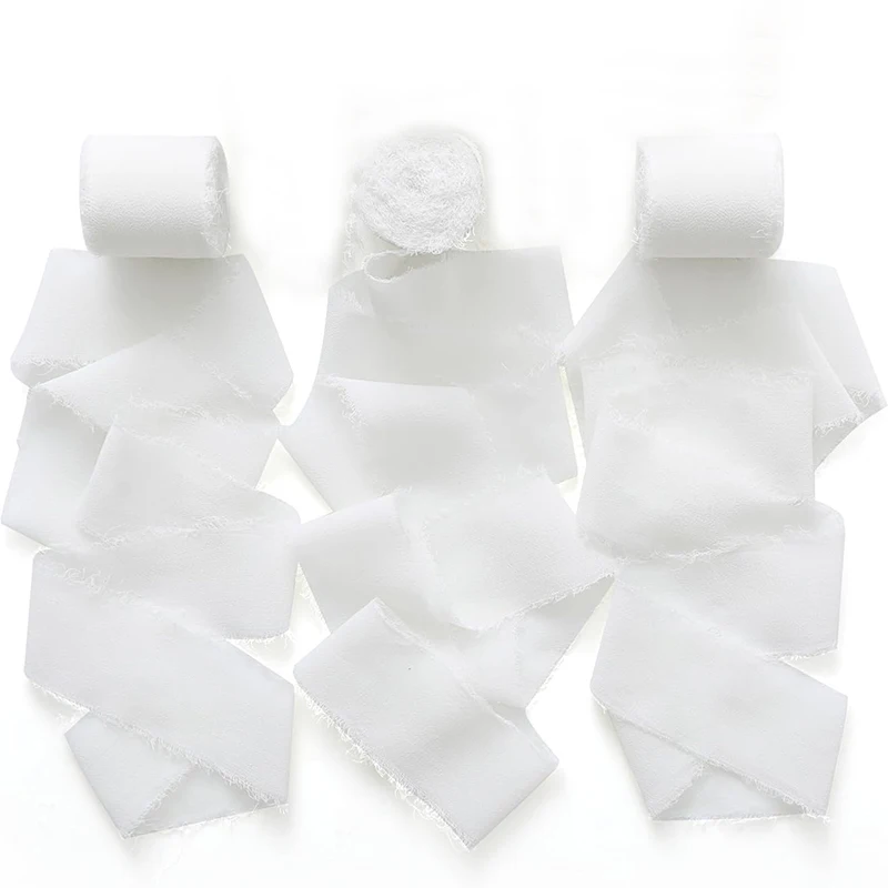 Handmade Chiffon Ribbon for Gifts Wrapping Wedding Invitations Bridal Bouquets Decorations 3 Rolls Cream White Black