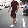2024 Summer New Men's Crew Neck Sports T-Shirt Men's Casual Short Sleeve 3D Printed Sportswear New Striped Shorts Men's Suit 4