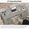 61'' Executive Office Desk with 5 Drawers, Computer Desk with Charging Station, File Drawers & Storage Cabinet, Home Office Desk 6