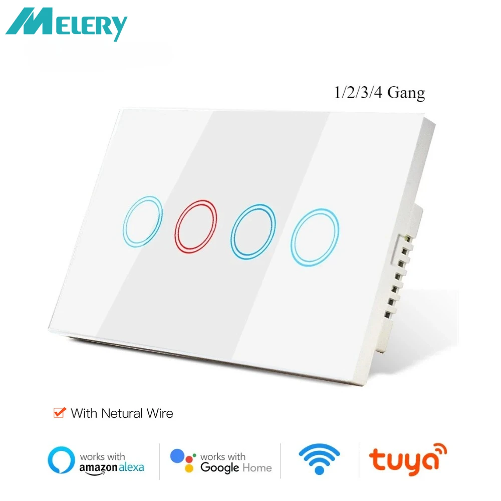สวิตช์ไฟติดผนังอัจฉริยะ Melery White Edge Wifi สวิตช์ไฟแบบสัมผัสกระจกไร้สาย ควบคุมด้วยเสียงผ่าน Tuya Alexa และ Google Home 1