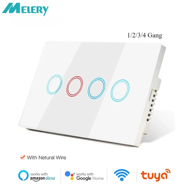 สวิตช์ไฟติดผนังอัจฉริยะ Melery White Edge Wifi สวิตช์ไฟแบบสัมผัสกระจกไร้สาย ควบคุมด้วยเสียงผ่าน Tuya Alexa และ Google Home 1