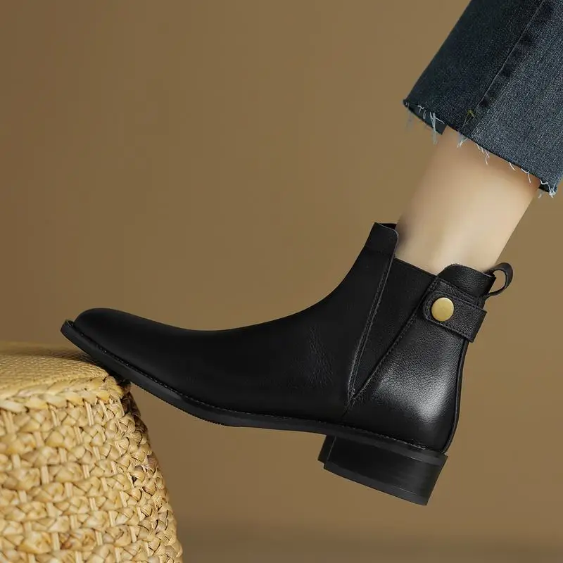 

Size 34-43 Natural Genuine Leather Women Boots Autumn Winter Comfortable Fashion Motocycle Boots Outdoor Woman Ankle Boots