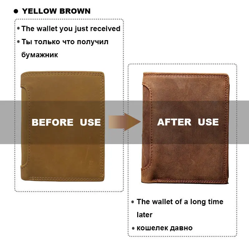 GROJITOO Crazy Horse Wallet Cowhide Leather Men Wallet Multi-card Holder Genuine Leather Wallet Large Capacity Vintage Purse Men