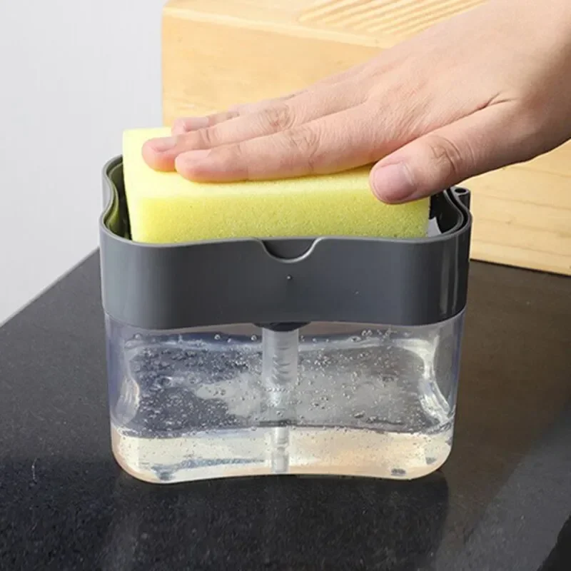 Soap Dispenser Pump with Sponge Manual Press Cleaning Liquid Container Organizer Kitchen Tool