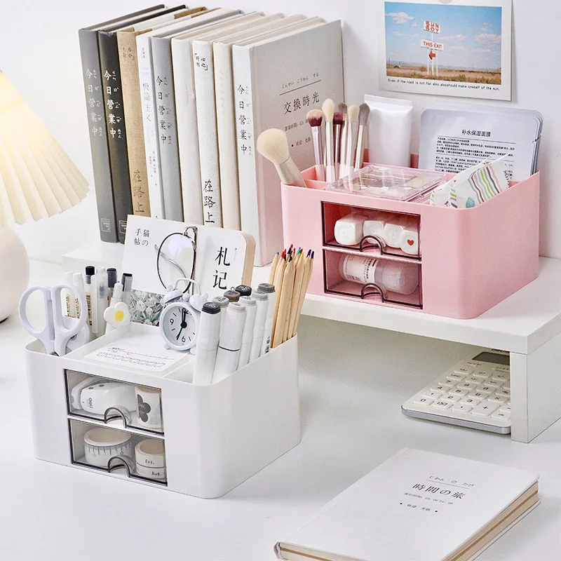

Creative Desktop Stationery Storage Box Pen Holder for Student Stackable Storage Drawers Cosmetics Sundries Storage Organizer