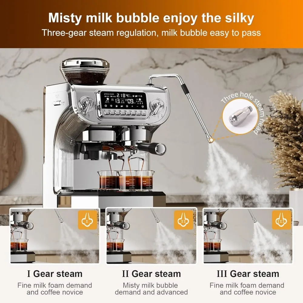 TC530 Espresso Machine with Milk Frother，Semi Automatic Coffee Machine with Grinder,Easy To Use Espresso Coffee Maker 4