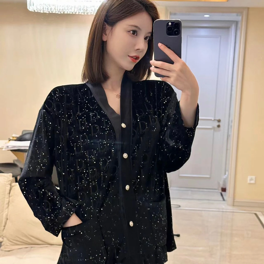 

Pajamas Set For Women Autumn Gold Velvet Elegant Print Long Sleeve Long Pants Loose Pijama Suit Sleepwear Pyjama