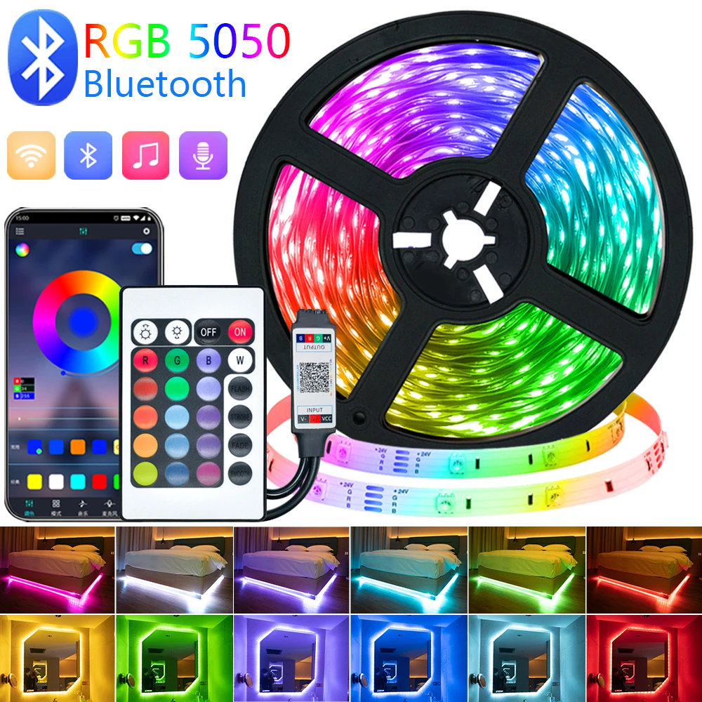 LED Strips Lights RGB 5050 Bluetooth Luces Led Waterproof 2835 WIFI DC Flexible Lamp Tape TV Computer Bedroom Backlit Decoration |