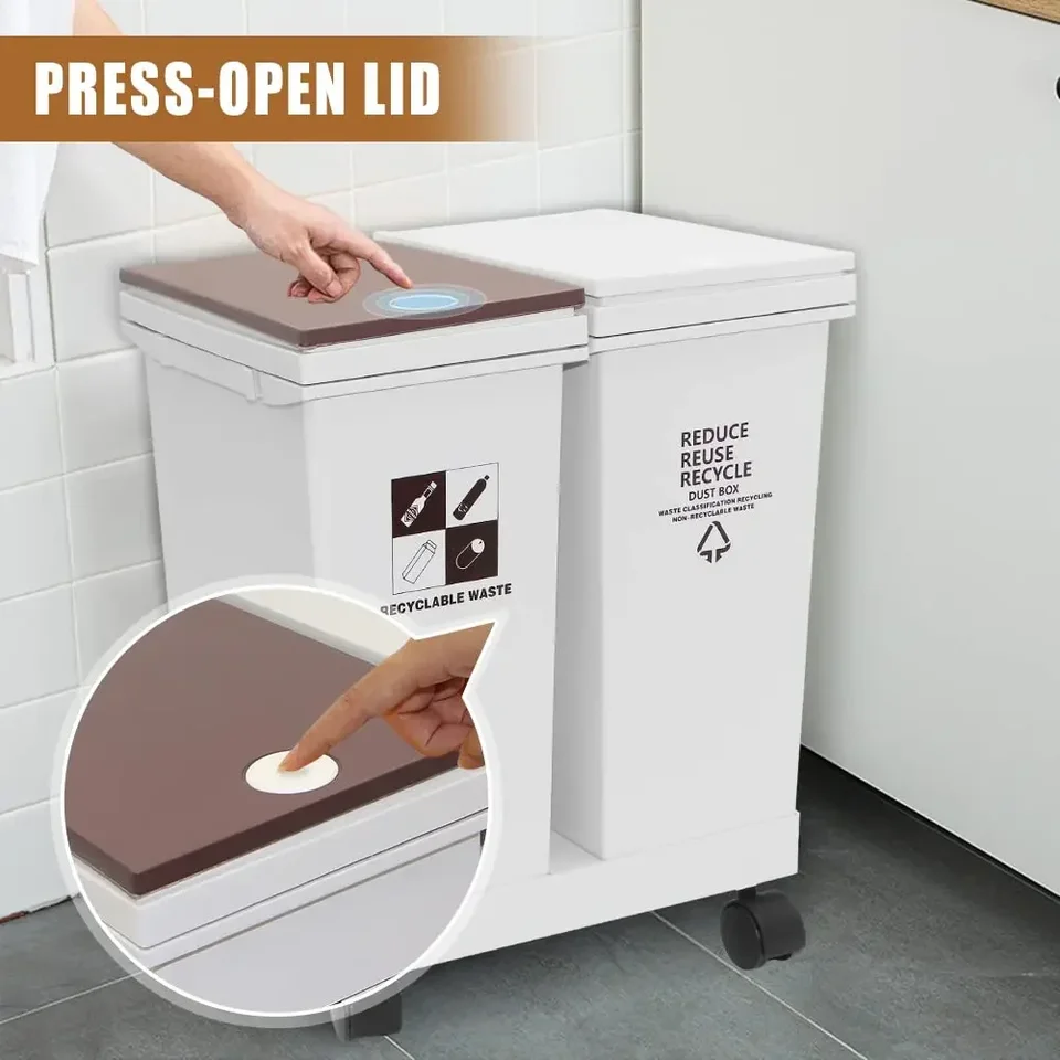 Cubo Basura 50l Con Pedal De Doble Cubo Para Cocina, Cesto De