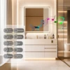 Wisfor LED Lighted Bathroom Mirror 32 Inch Square Lighted Bluetooth Speaker Dimmable Wall Vanity Mirror Temperature Time Display 4