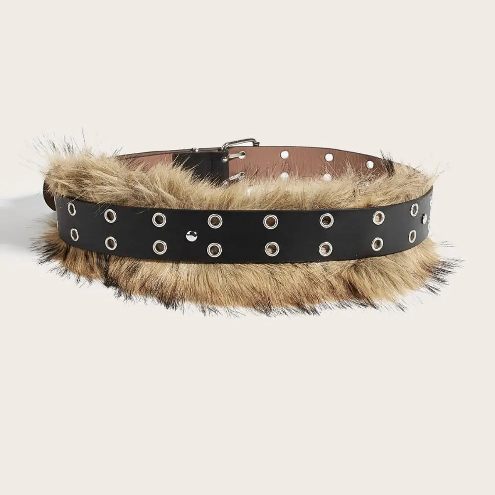 Retro Trendy Design Faux Fur Belts Punk Y2K Furry Splicing Belt All-match Waist Belts Women Fashion