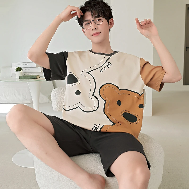 Pajama Sets Summer Men&rsquo;s Sleepwear Cotton Cartoon Pajamas Sets For Man Short Loungewear Young Home Wear