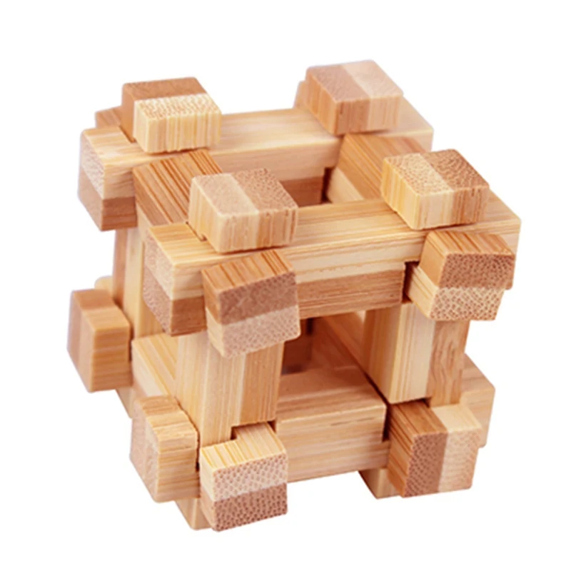 Montessori 3D Puzzles Game Unlock Toys Wooden Kong Ming Lock Lu Ban Lock IQ Brain Teaser Educational Toy for Kids Children Adult 5