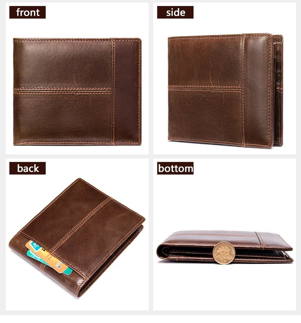 Men Wallets 100% Genuine Cow Leather RFID Anti-theft Short Leather Men Purse High Quality Luxury Brand Male's Wallet Card Holder 3
