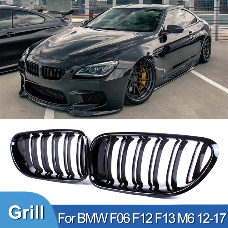 

Pulleco Gloss Black Grill Front Bumper Kidney Grille Racing Grills For BMW 6 Series F06 F12 F13 M6 2012-2017 Double Slat ABS