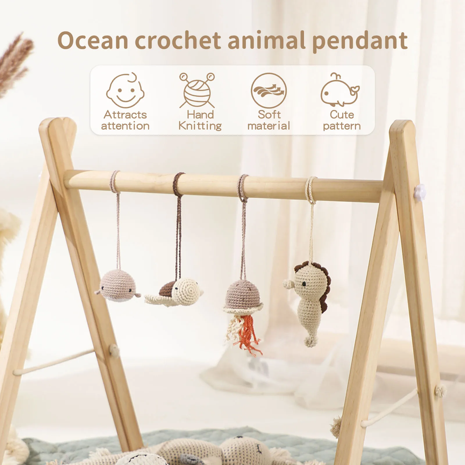 Baby Toys Wooden Play Gym Hanging Mobile Bed Holder animal Pendant Stroller Baby Toy Bell Wood Rattle Newborn Educational Toy