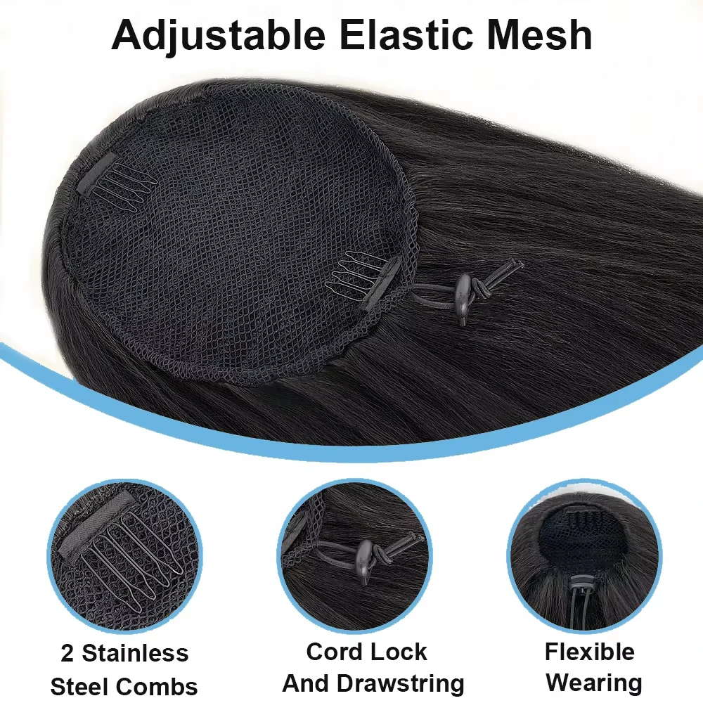 곱슬머리 스트레이트 포니테일 붙임머리 인모 드로스트링 야키 스트레이트 포니테일 붙임머리 여성용 자연스러운 헤어피스