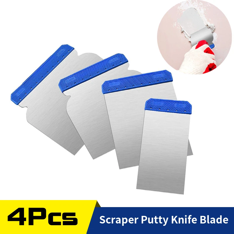 Putty Knife Scraper 4pcs/Set Painting Tools Hand Plastering Cleaning Blade Shovel for Wallpaper/Decals/Drywall Finishing