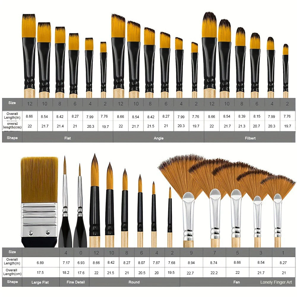 32pcs Paint Brush Set, Artist Series, Nylon Bristles with Round, Filbert, Flat, Fan, Angle, Detail Brush, Suitable for Painting 2