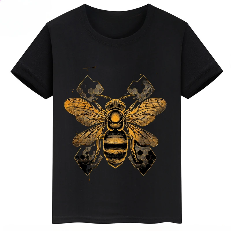 thumbnail image 1 of Ropa infantil con estampado de abejas, camisetas negras de manga corta de verano para niños, camisetas de algodón personalizadas para niños y niñas, 1 of 5
