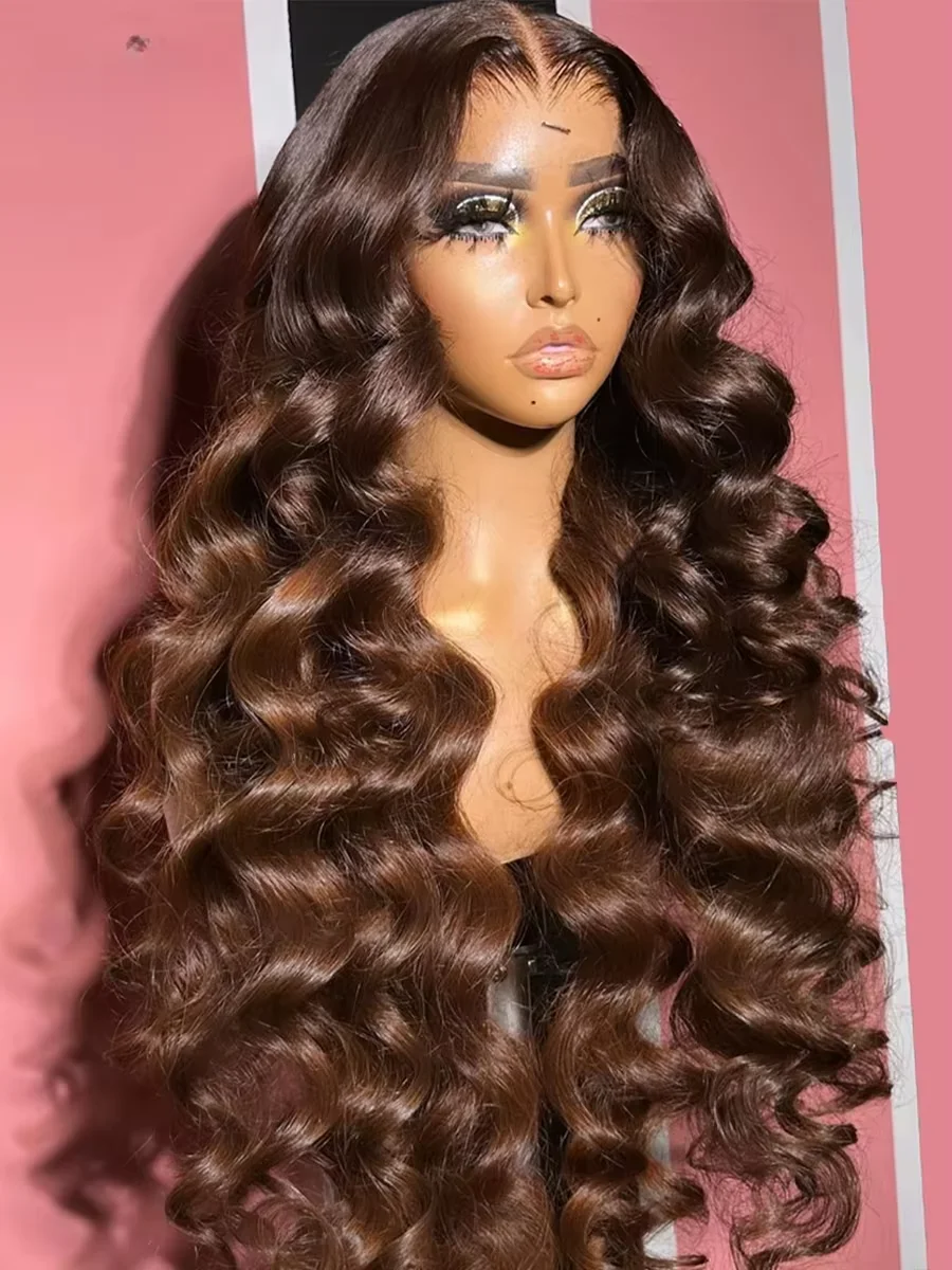 13x4 13x6 Chocolate Brown Body Wave Lace Front Wigs HD Transparent Lace Frontal Wig Colored Human Hair Wigs For Women Preplucked — Hair Color: 13x6 HD / Stretched Length: 44inches / Density: 220%