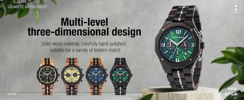 Men’s wooden chronograph quartz watch with luminous dial and custom engraving – stylish gift watch with free shipping in Singapore.
