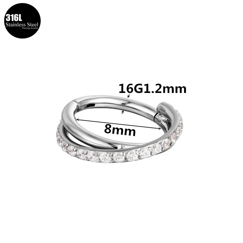 316L Stainless Steel Earrings Septum Piercing Nose Rings Zircon Clickers Rings Ear Cartilage Tragus Helix Piercing Body Jewelry