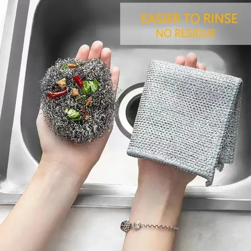 Steel Wire Dishwashing Cloth Kitchen Cleaning Cloth Non-stick Oil Dish Clean  Towel Washing Rags Household Cleaning Accessories - AliExpress