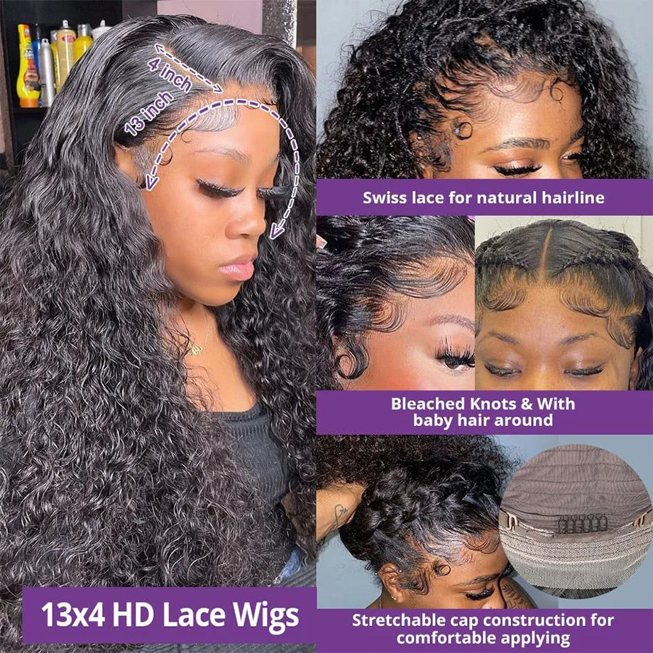13x6 Human Hair Wig HD Lace Frontal Human Hair Wigs For Women Cheap 30 40 Inch Loose Deep Wave Curly Brazilian Choice Black 3