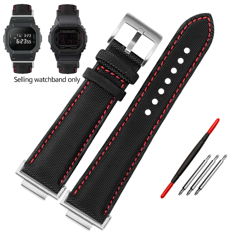 thumbnail image 1 of Correa de reloj de cuero y nailon de fibra DW-5600 para Casio DW5600 GW-B5600 GW-M5610 GA2100 GA2110 Correa de lona Correa de reloj Pulsera deportiva, 1 of 5