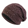 Winter Hats For Women Men Lace Rhinestone Breathable Turban Hat Windproof Warm Cap Female Beanie Hip Hop Bone Gorro Ponytail Hat 1