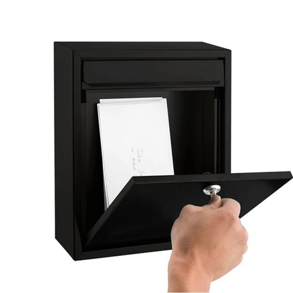 Wall Mounted Locking Mailbox With Key Black Iron/Steel Box Without Handle