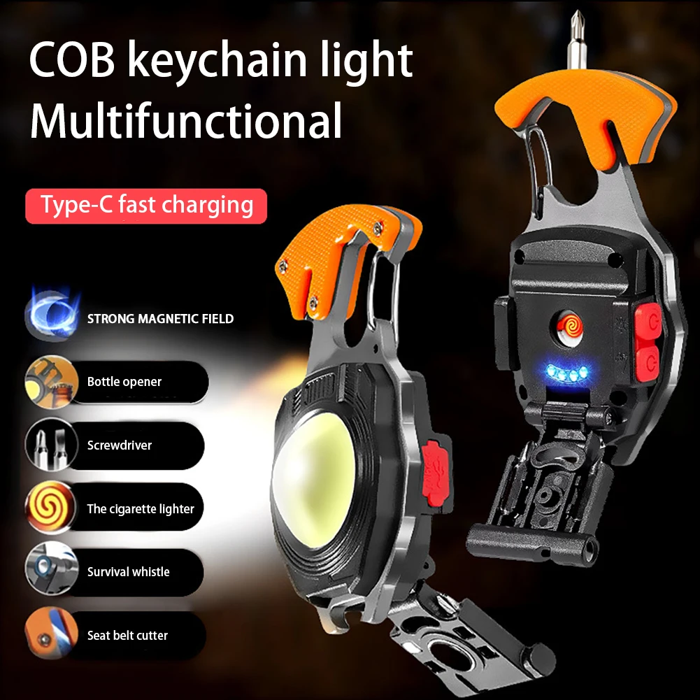 Cobs Keychain Light Portable Mini LED Flashlight Emergency Light with Bottle Opener for Outoor Hiking