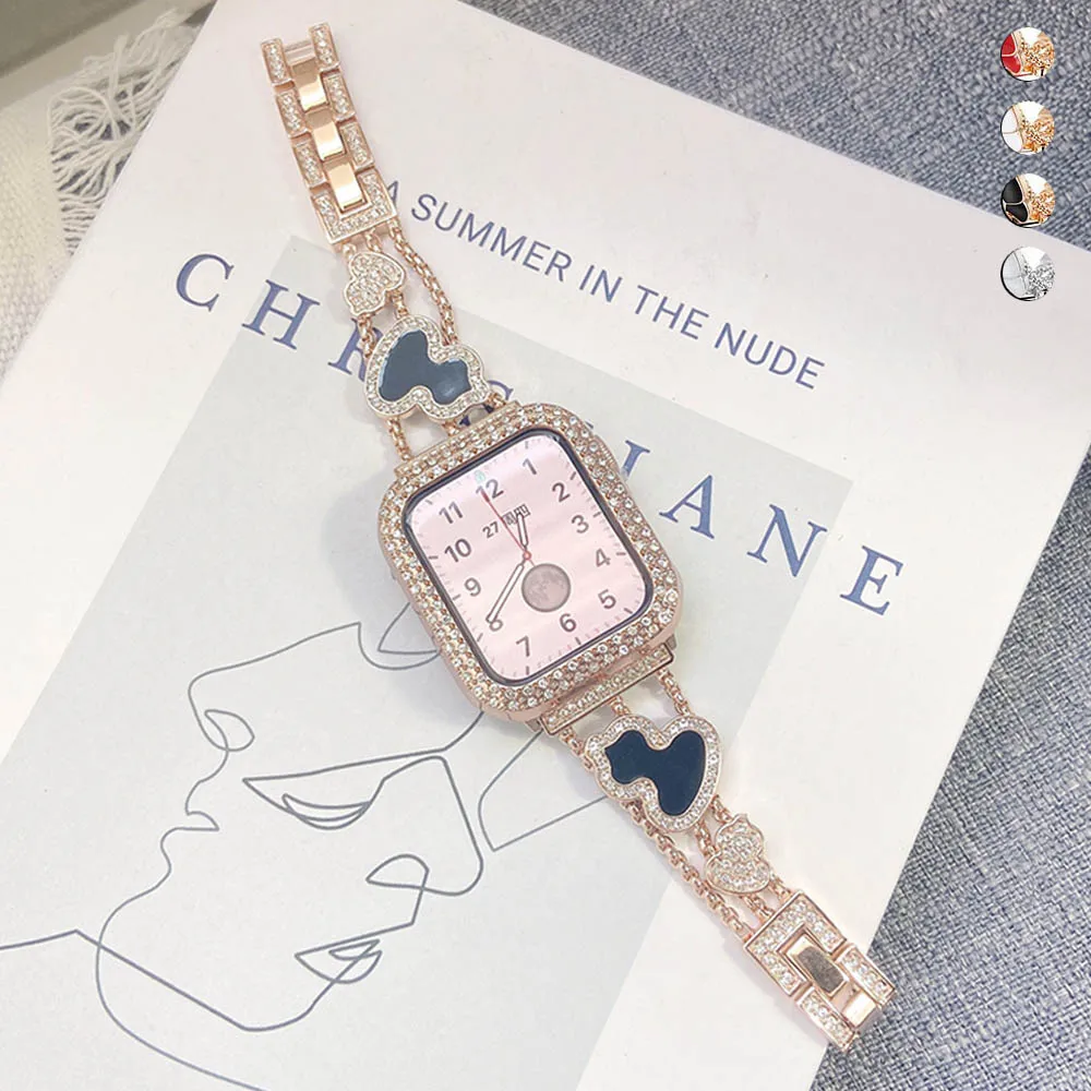 

Luxury Metal Bracelet For Apple Watch Band Series 7 38 42 44mm 40mm 41 45 Girl Diamond Stainless Steel Strap For iWatch 6 5 432