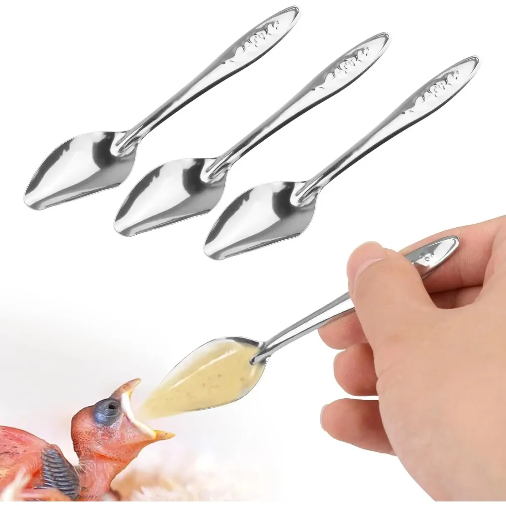 4.7" Bird Parrot Stainless Steel Metal Feeding Spoon Parrot Feeding Scoops Hand Spoons for Metal Bird Care Tool