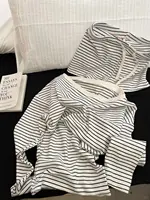 Pyjama à manches longues de style coréen, avec rayures noires et blanches et shorts à épaules dénudées, ensemble de vêtements de maison pour femmes, nouvelle collection 2025 3