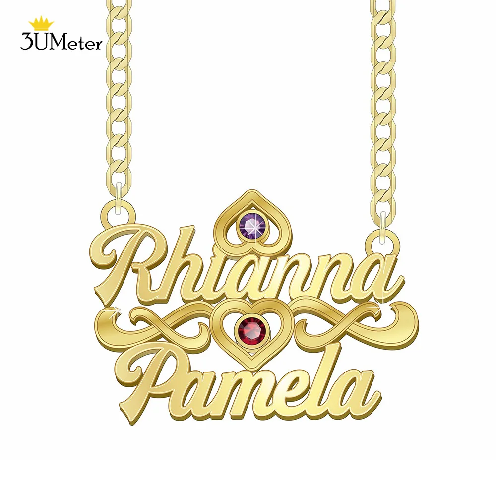 

Fashion Customized Birthstone Name Necklace Vacuum Plating Custom Necklace Women Personalized Name Heart Crown Pendant Jewelry