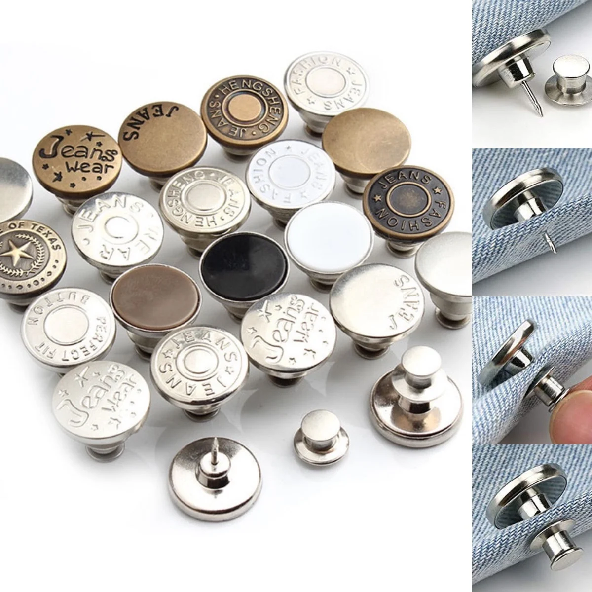 10pcs Button Pins For Jeans, Perfect Fit Jean Button Replacement,  Adjustable Jean Button Pins Metal Clips Snap Tack No Sew Instant Extend Or  Reduce An
